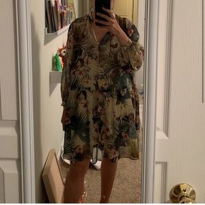 H&M green forest floral dress with slip